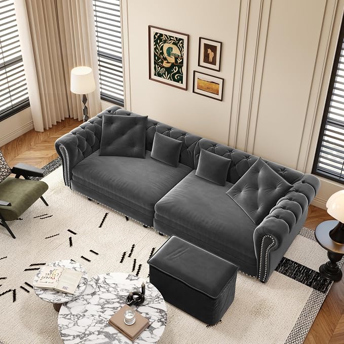 89" Velvet Pull Out Sofa Bed - Image 5