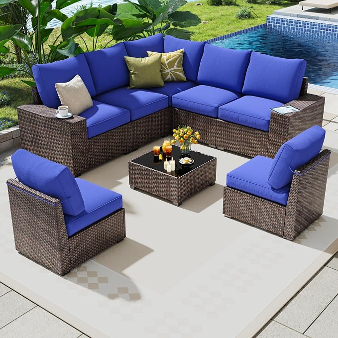 8 Piece Outdoor Patio Furniture Set, Outdoor Sectional Furniture, Rattan & - Image 2