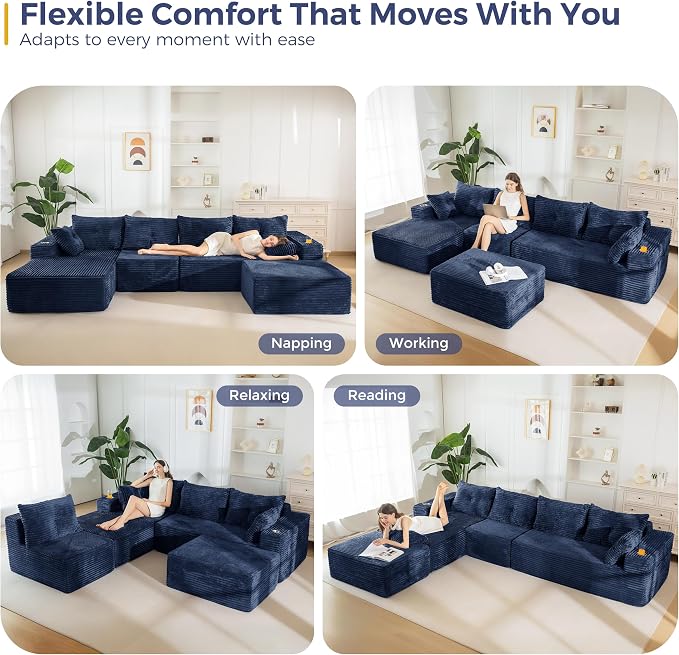 MAXYOYO 132" Giant U-Shaped Modular Sectional Couch, Modern Boneless Couch - Image 3