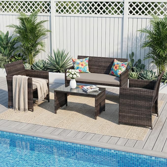 Garvee 4-Piece Patio Furniture Set, PE Rattan Outdoor Conversation Set - Image 7