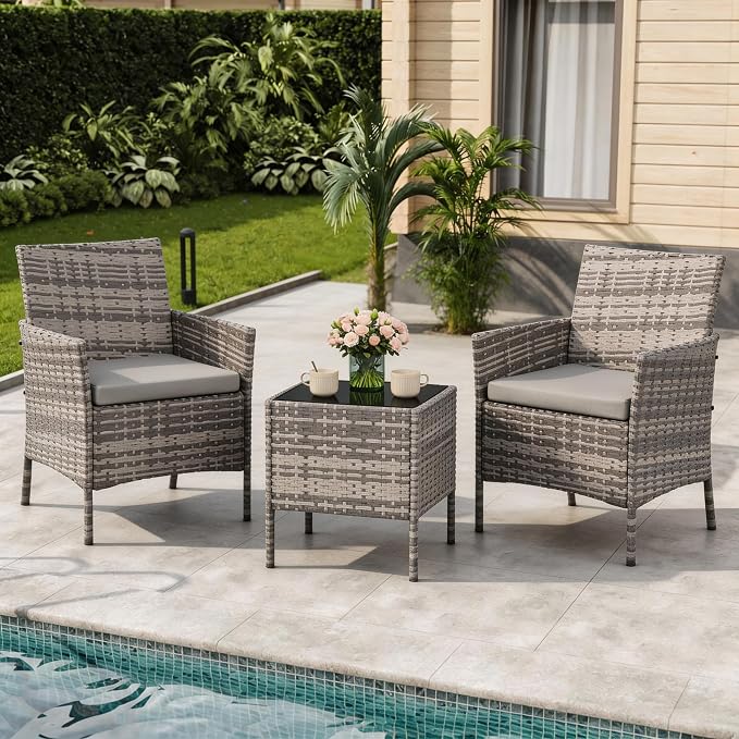 3-Piece Outdoor Furniture Set, PE Rattan Wicker Chairs by Unknown