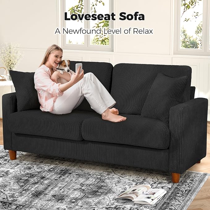 70in Corduroy Couch, Kidirect Sofa No Tool Assembly, Comfy Couches - Image 8