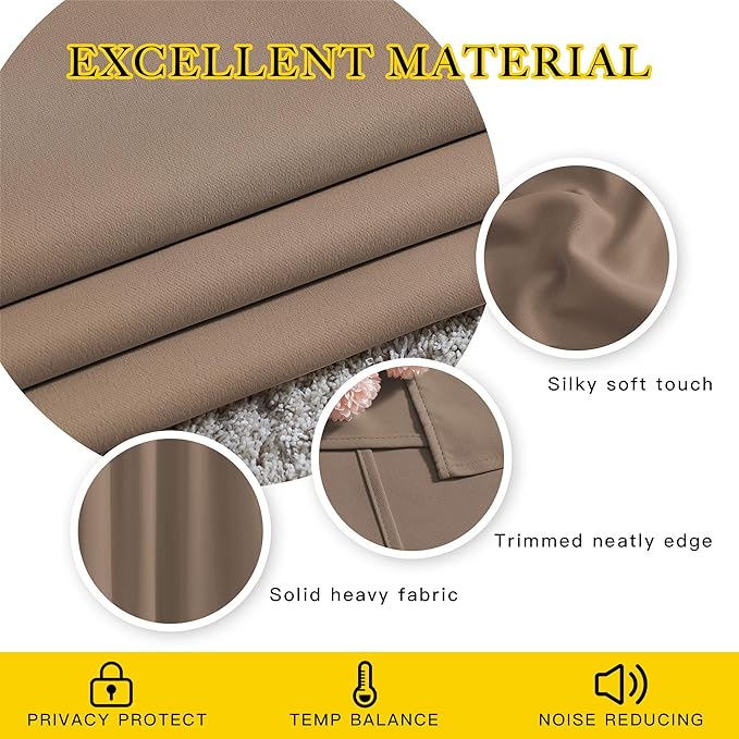 NICETOWN Cappuccino Blackout Bedroom Curtains 96 inches Long, Grommet Thermal - Image 4