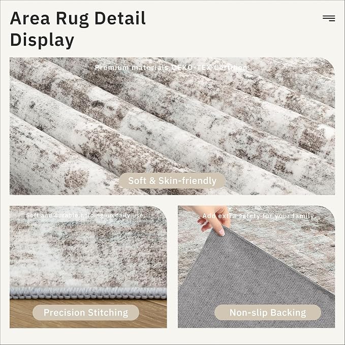 6x9 Abstract Area Rugs for Living Room 6 x 9 Washable Grey Pink Non Slip Low - Image 6