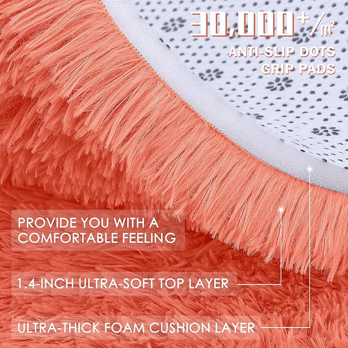 OLANLY Coral Red Round Rugs for Bedroom - Image 5