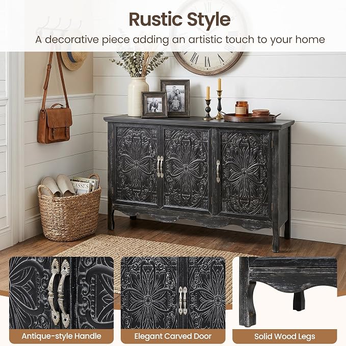 RoyalCraft Buffet Cabinet with Storage, Vintage Solid Wood Sideboard with 3 - Image 3