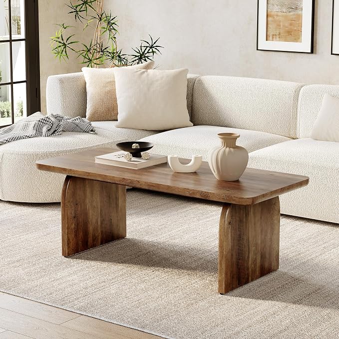 LITTLE TREE Farmhouse Coffee Table, 47 Inches Wooden Center Tables by LITTLETREE