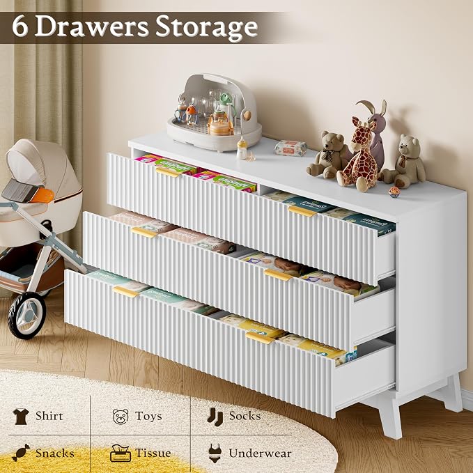BORNOON Fluted 6 Drawer Dresser, 47.2" Wide Modern Boho Chest of Drawers - Image 6
