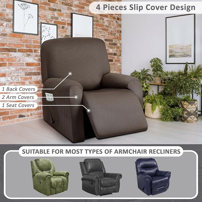 ULTICOR 4-Piece, 1 Seat Recliner Cover, Yarn Dyed Reclining Chair Covers - Image 5