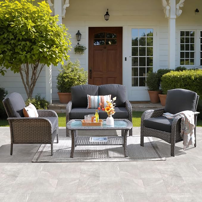 ovios 4-Piece Patio Furniture Set, Outdoor Wicker Sofa by OVIOS