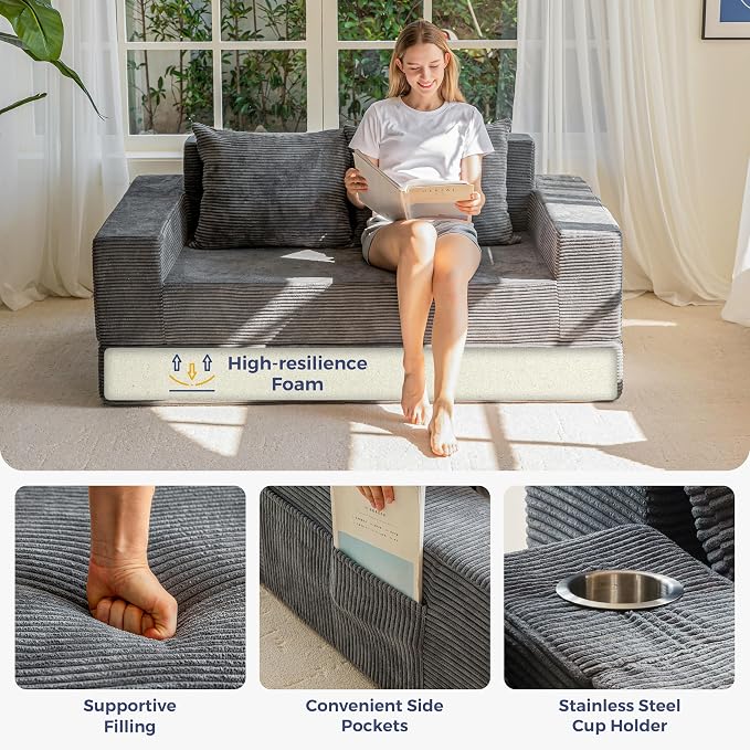 MAXYOYO Loveseat Sofa Bed, 4 in 1 Convertible Boneless Couch Folding Recliner - Image 7