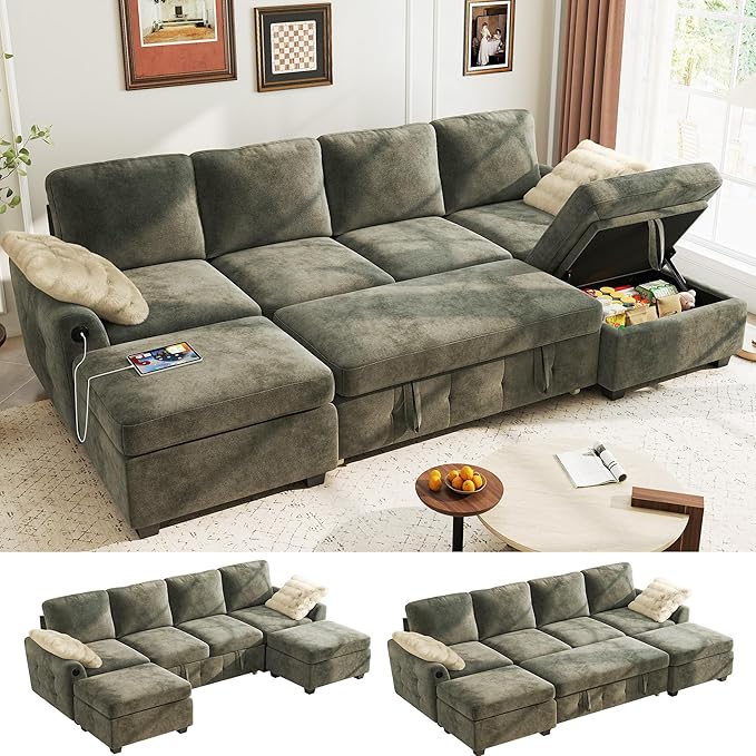 Ihanherry L-Shaped Sectional Sofa Bed, 6-Seater Convertible Pull Out Sleeper by iHanHerry