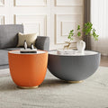 Round Marble Coffee Table Set of 2, 2 Piece White Coffee Table and End Table by Henf