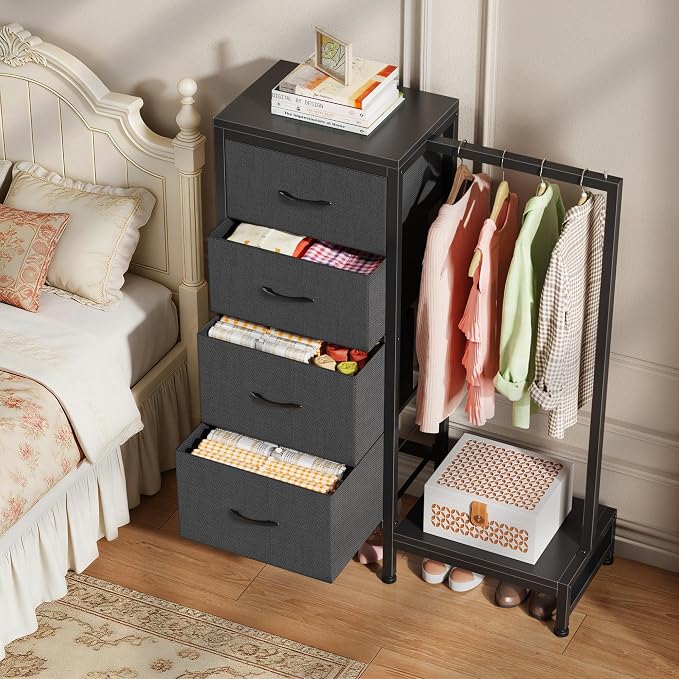HIGDBFE Dresser with Hanging Rack, 4 Drawers Small Closet - Image 6