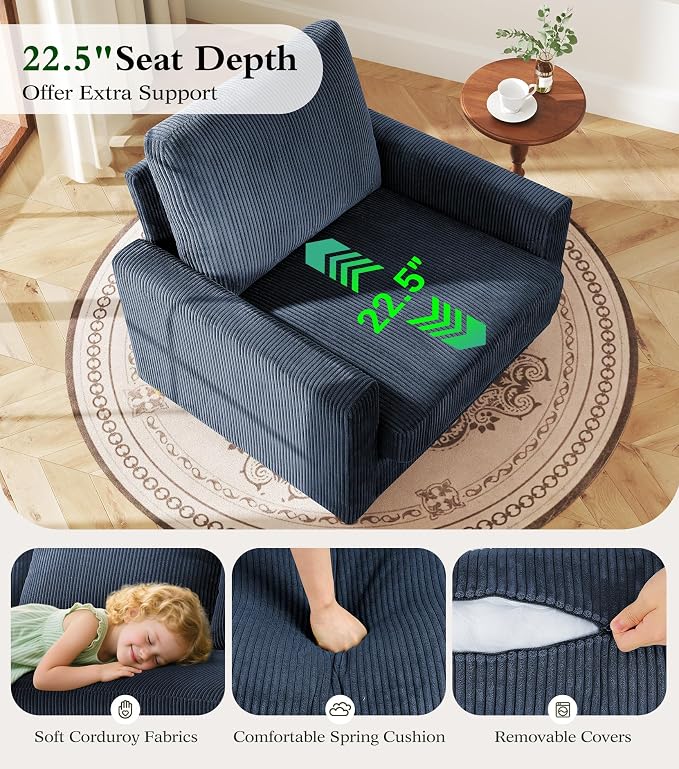 Kidirect 35.5in Oversized Accent Chair, Corduroy Reading Chair - Image 4