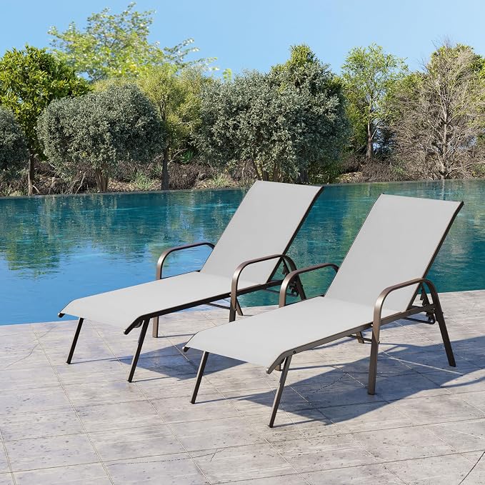 Crestlive Products Outdoor Chaise Lounge Chair, 5-Position Pool Lounge Chairs by CrestliveProducts