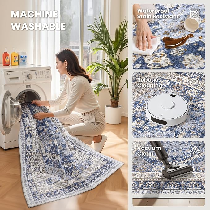 zesthome 2x6 Runner Rug for Hallways, Machine Washable Rug, Non Slip Vintage - Image 4