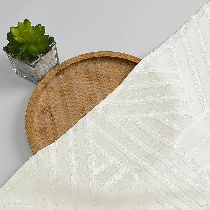 Simplebrand Semi Sheer Ivory Curtains 36 Inch Length 2 Panels, Geometric - Image 7