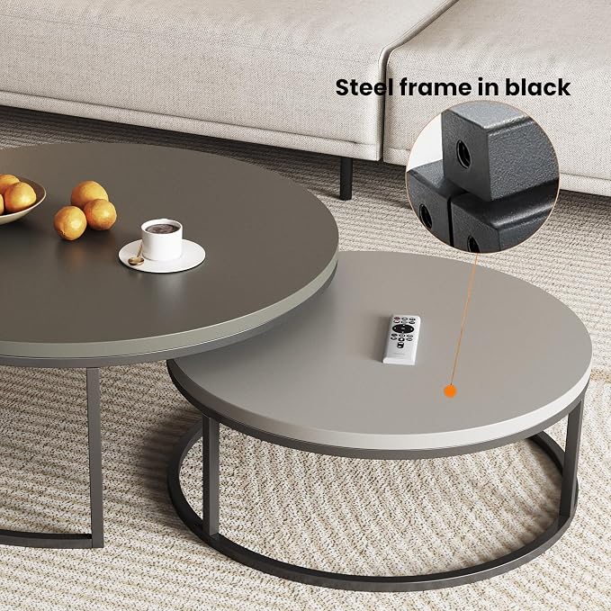 2-Piece Round Nesting Coffee Tables – Walnut Wood Top - Image 8