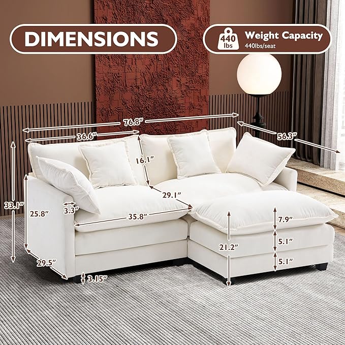 Ihanherry 77" L Shaped Modern Sofa Modular Sectional Cloud Couch - Image 2