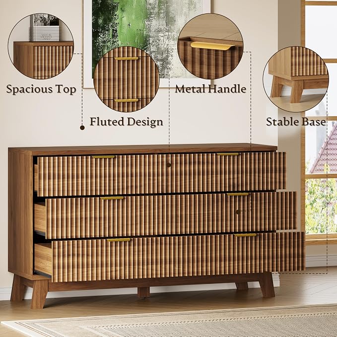 BORNOON Fluted 6 Drawer Dresser, 47.2" Wide Modern Boho Chest of Drawers - Image 4