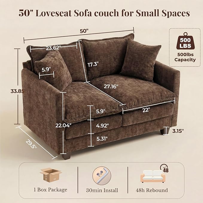 Loveseat Sofa with Cloud 3-Layer Cushion & 27" Deep Seat, Modern Love Seat - Image 2