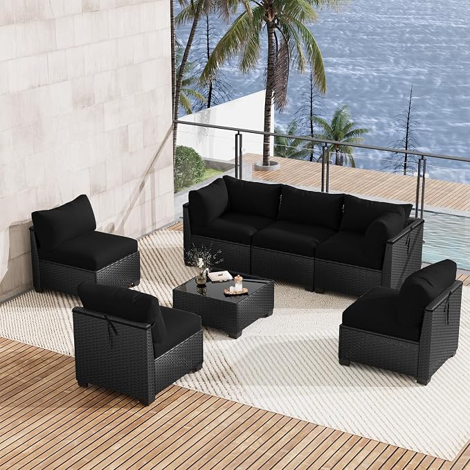 LOUVIXA 7 Piece Outdoor Patio Furniture Set, Outdoor Sectional Sofa, Wicker - Image 9