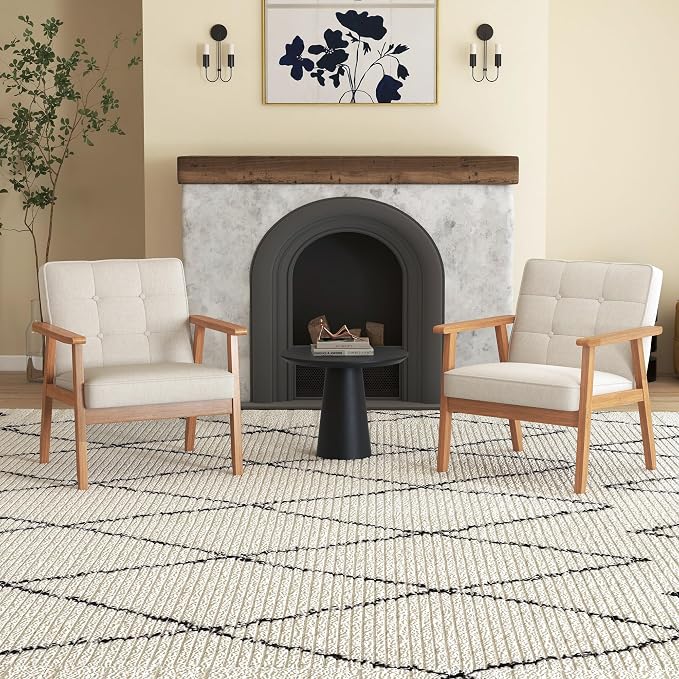 Modern Accent Chair with Arm Rest, Upholstered Linen Fabric Leisure Chair with - Image 4