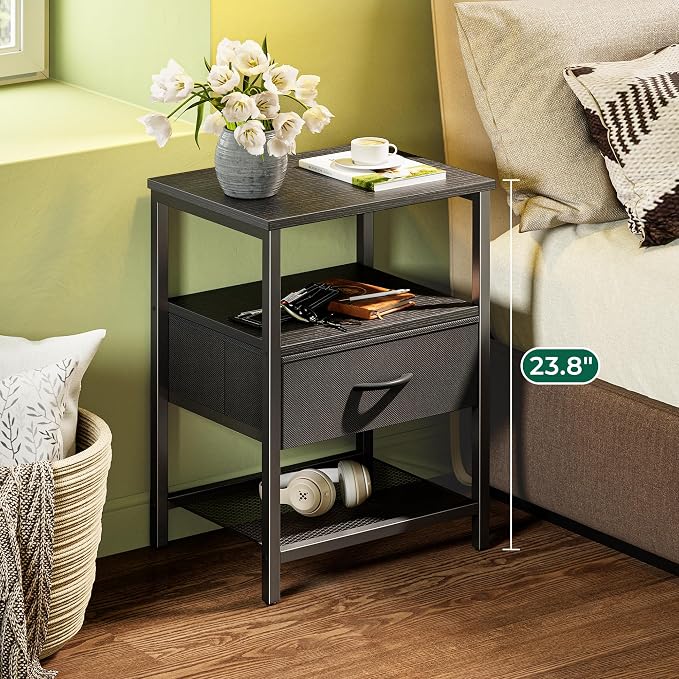 Huuger Night Stand with Fabric Drawer, Side Table with Mesh Shelf, Bedroom - Image 4