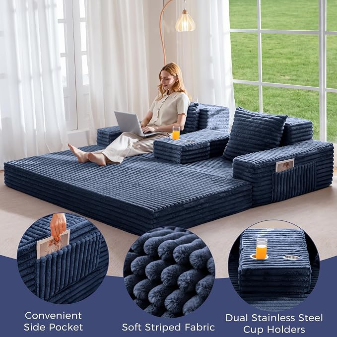MAXYOYO Loveseat Sofa Bed, Striped Faux Fur Foldable Floor Sofa Couch in A Box - Image 4