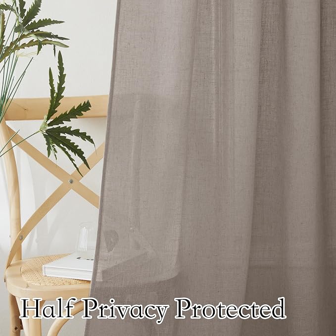 RYB HOME Linen Texture Sheer Curtains 90 inches, Rustic Style Solid Semi Sheer - Image 4