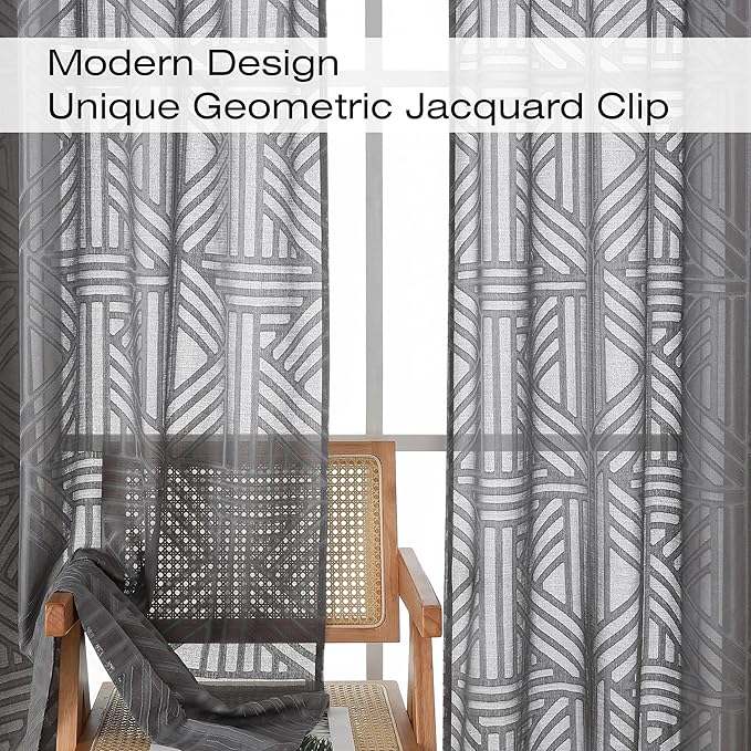 Simplebrand Grey Semi Sheer Curtains 96 Inches Long 2 Panels, Light Filtering - Image 3