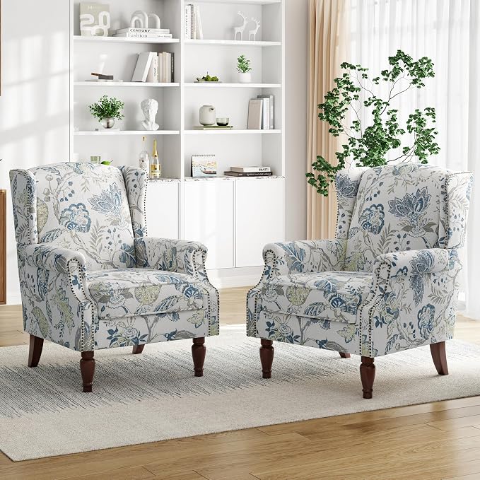 Pia Ricco Set of 2 Floral Accent Chairs, High Back Upholstered Armchairs by PiaRicco