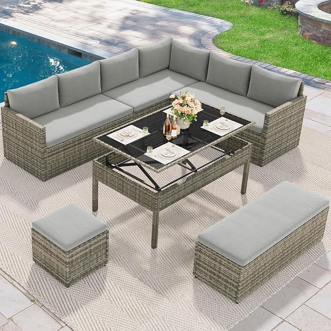 YITAHOME 9 Piece Patio Furniture Set, All-Weather Wicker Outdoor Sectional Sofa by YITAHOME
