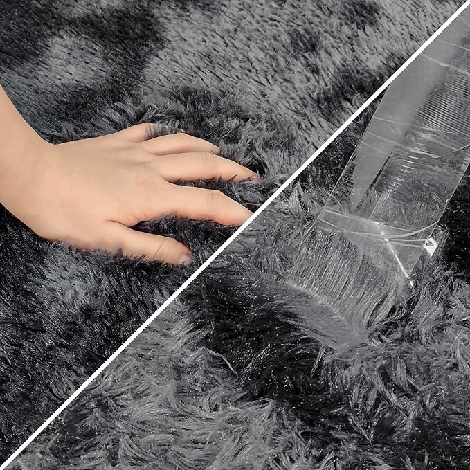 Small Tie-Dyed Area Rug for Bedroom 3x5 Mini Black Grey Fluffy Rug Mat Bedside - Image 6