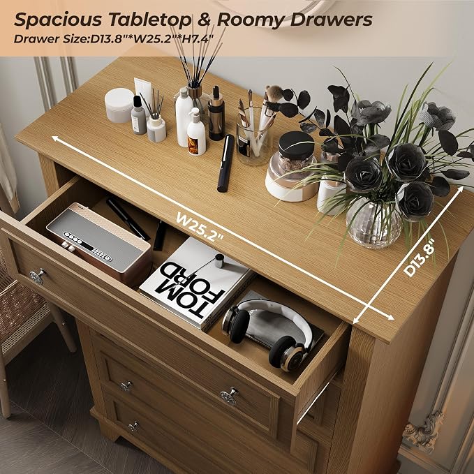 IDEALHOUSE 5 Drawer Dresser, Wooden Storage Chest of Drawers - Image 4