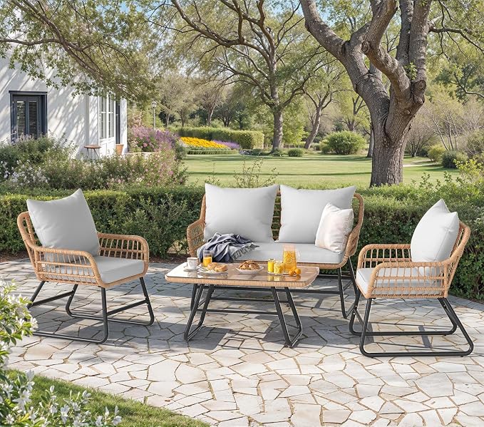 DWVO Outdoor Conversation Set 4 Piece, Outdoor Wicker Bistro Set - Image 7