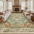 Area Rugs 9'x12' Washable Non-Slip, Floral Vintage Distress Print Pattern by RELEANY