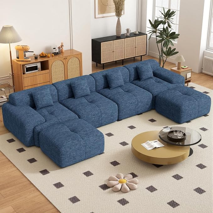 158" U Shaped Convertible Modular Couch, Cloud Couch Sectional by Nebuaegis