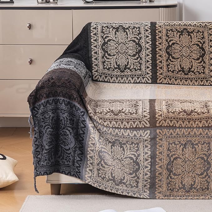 Boho Throw Blanket, Chenille Jacquard Tassels Throw Blankets - Image 3