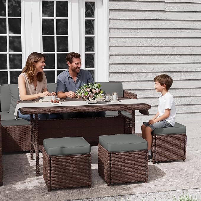 KIGOTY 7 Piece Patio Furniture Set, Outdoor PE Wicker Rattan Outdoor Dining Set - Image 8