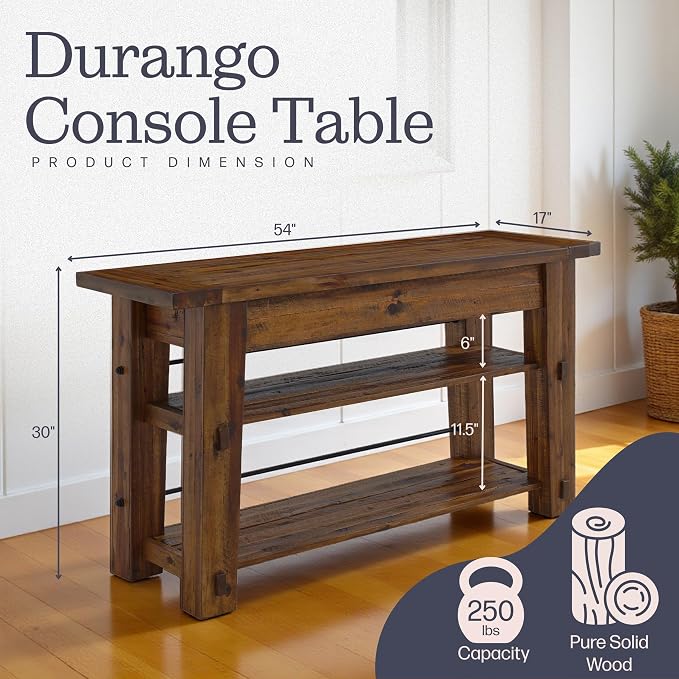 Durango 54-Inch Farmhouse-Industrial Style Wood Console Table - Image 3