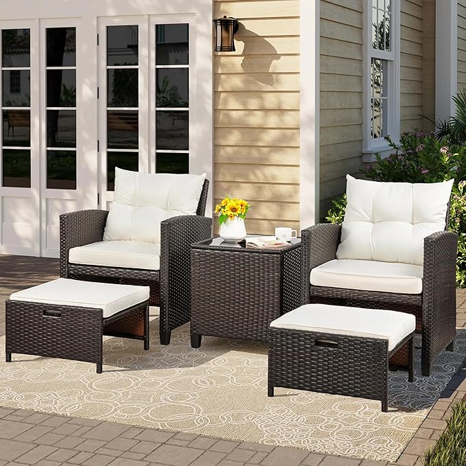 Vongrasig Patio Chair with Ottoman, 5 Pieces Patio Furniture Set Small Balcony by Vongrasig