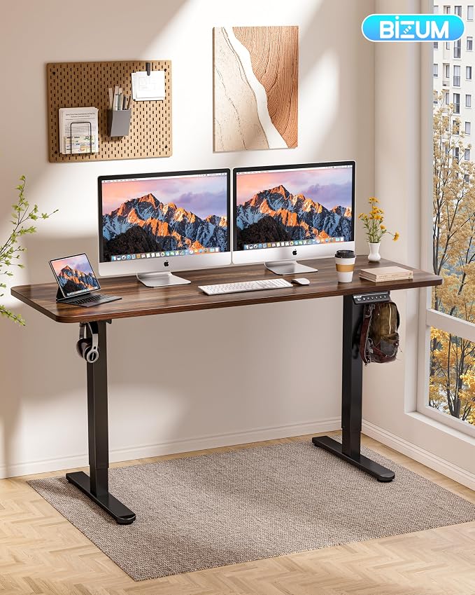BIZUM Electric Standing Desk 60 x 24 Inch Computer Desk-Gaming Desk Dark Walnut - Image 2