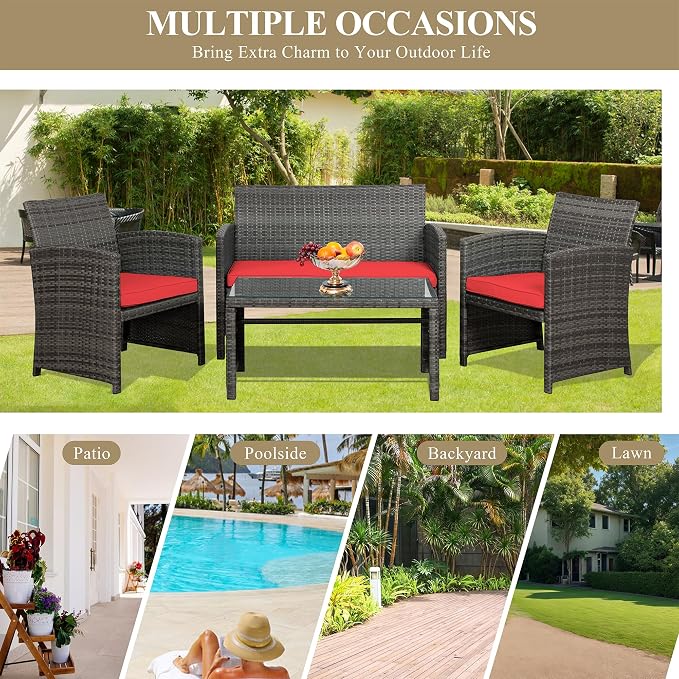 JAMFLY 4 Piece Outdoor Patio Furniture Set, Outdoor Wicker Rattan Chairs - Image 7