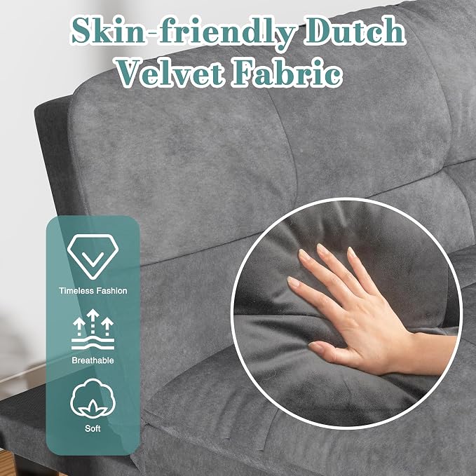 Shintenchi Futon Sofa Bed, Foldable Small Velvet Couch Bed - Image 5