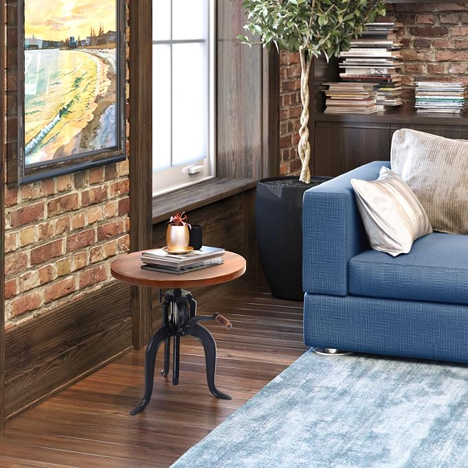 Carolina Chair & Table Adjustable Hand Crank 18" Wooden Top Rustic Side Table - Image 2