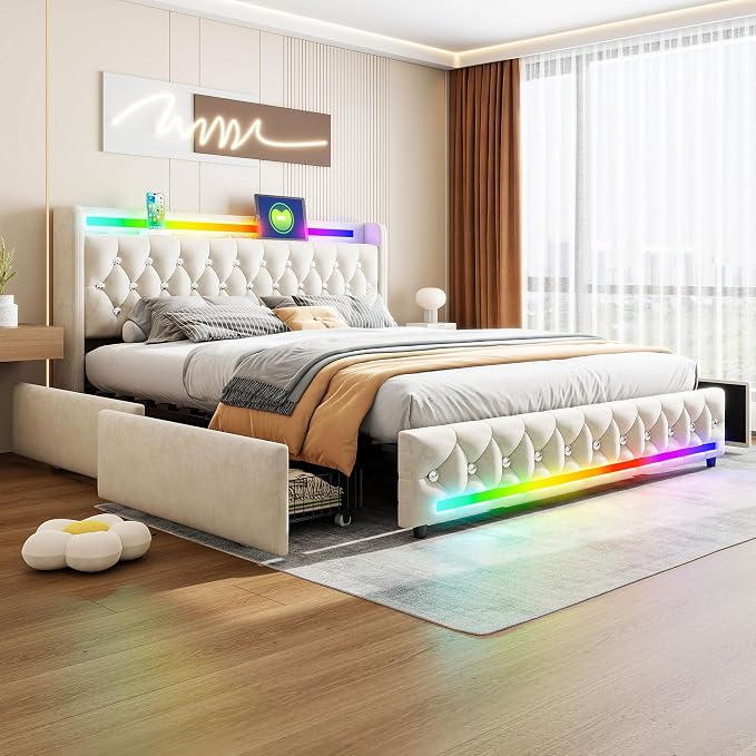 Music Player Full Bed with Bluetooth Speakers, USB&Type C Charging Ports - Image 4