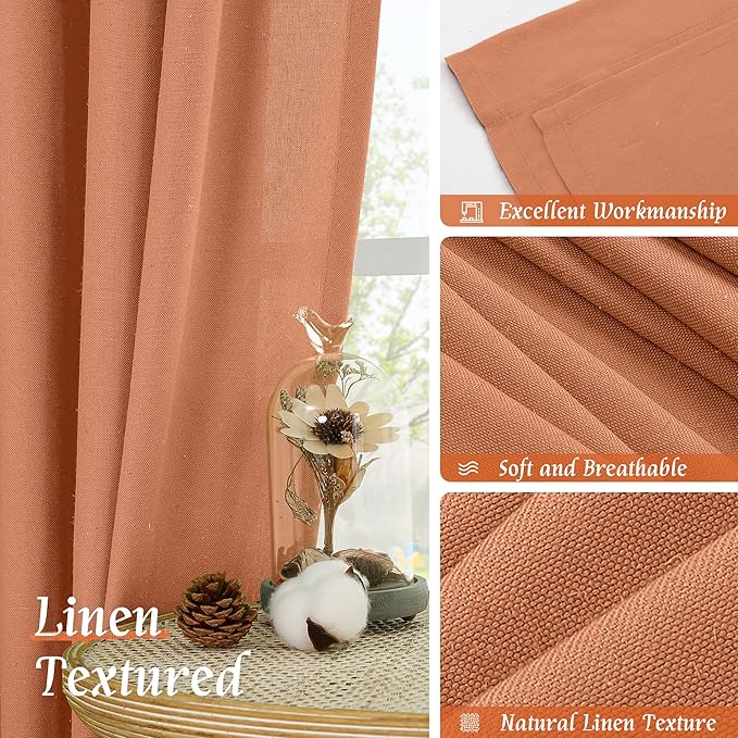 LAMIT Terracotta Linen Boho Curtains 84 inch Length 2 Panels, Light Filtering - Image 7