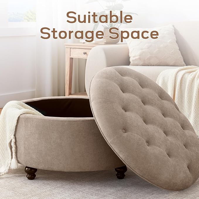 HUIMO 30-Inch Round Storage Ottoman, Modern Button Tufted Coffee Table - Image 6